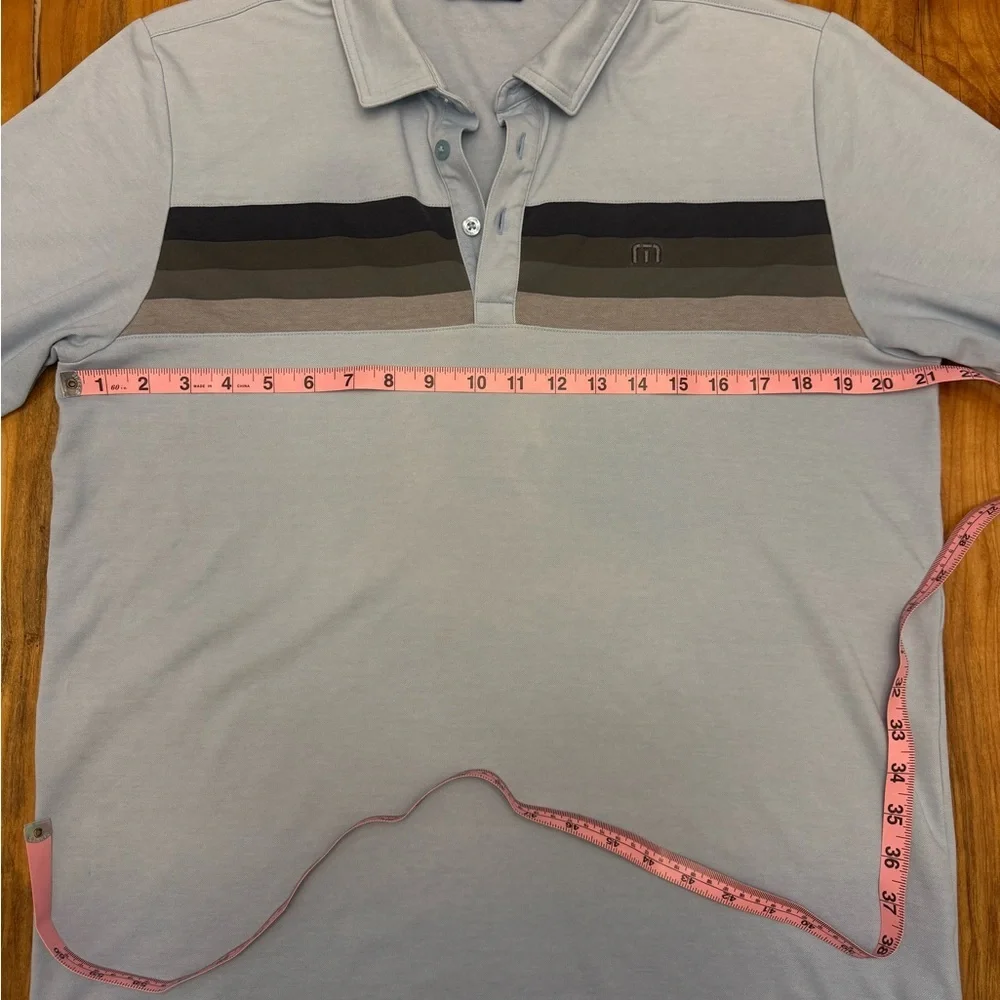 TravisMathew Golf Polo Shirt Mens Large Blue Stripe Performance Pima Cotton - Picture 2 of 9